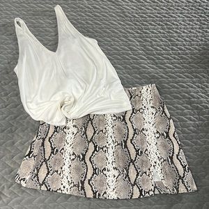 H&M print mini skirt and beige tank top bundle